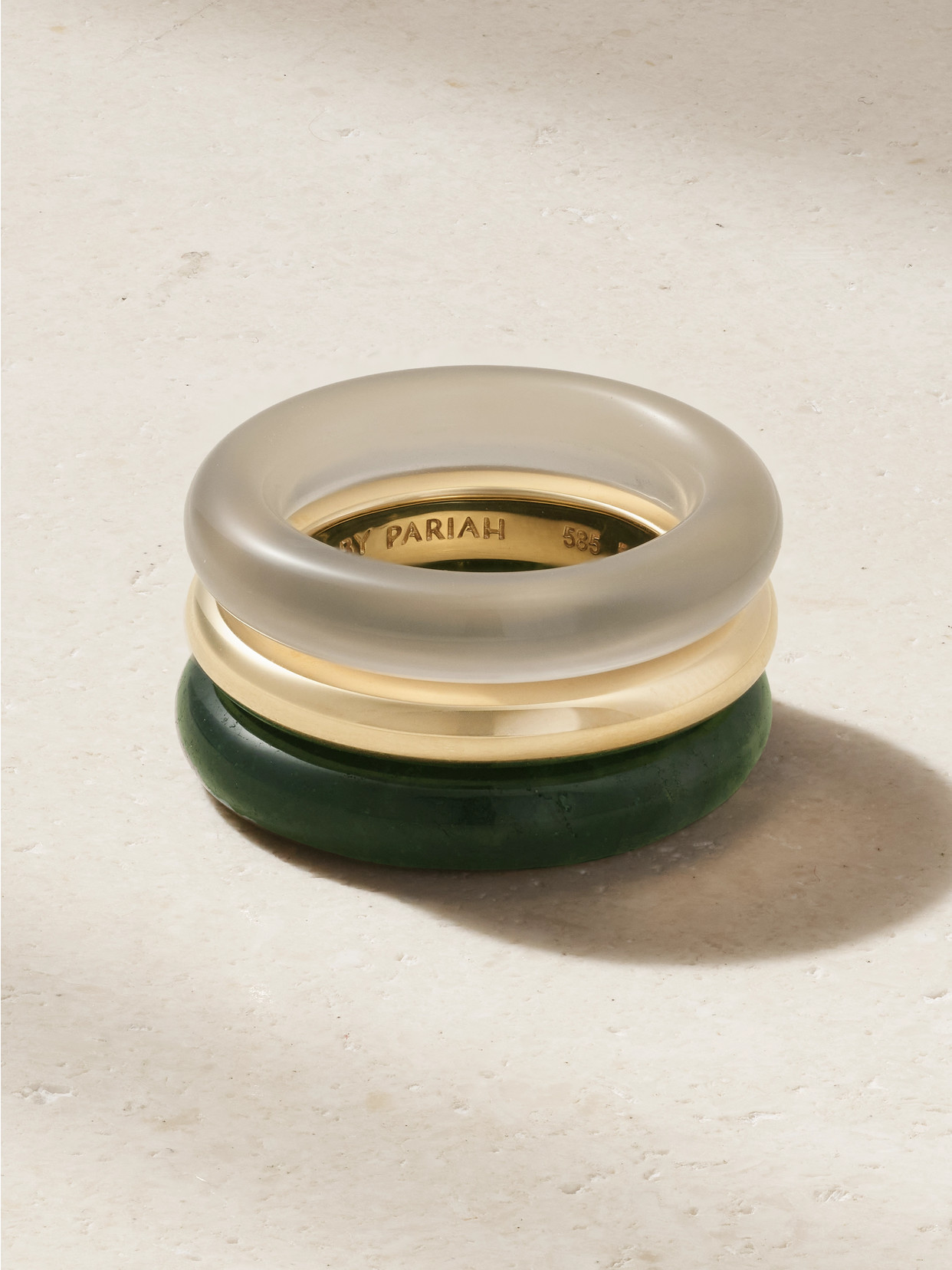 By Pariah - Stone Trilogy Set Of Three 14-karat Gold Agate Rings - Green