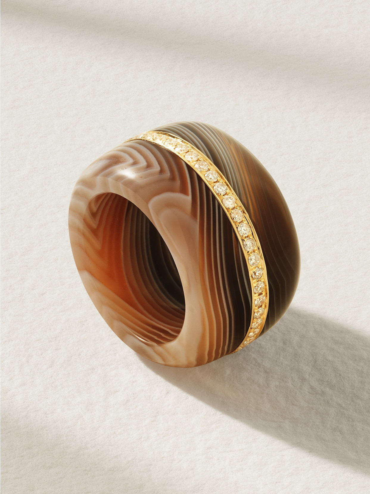 By Pariah Pebble 14-karat Recycled Gold, Agate And Diamond Ring In Brown