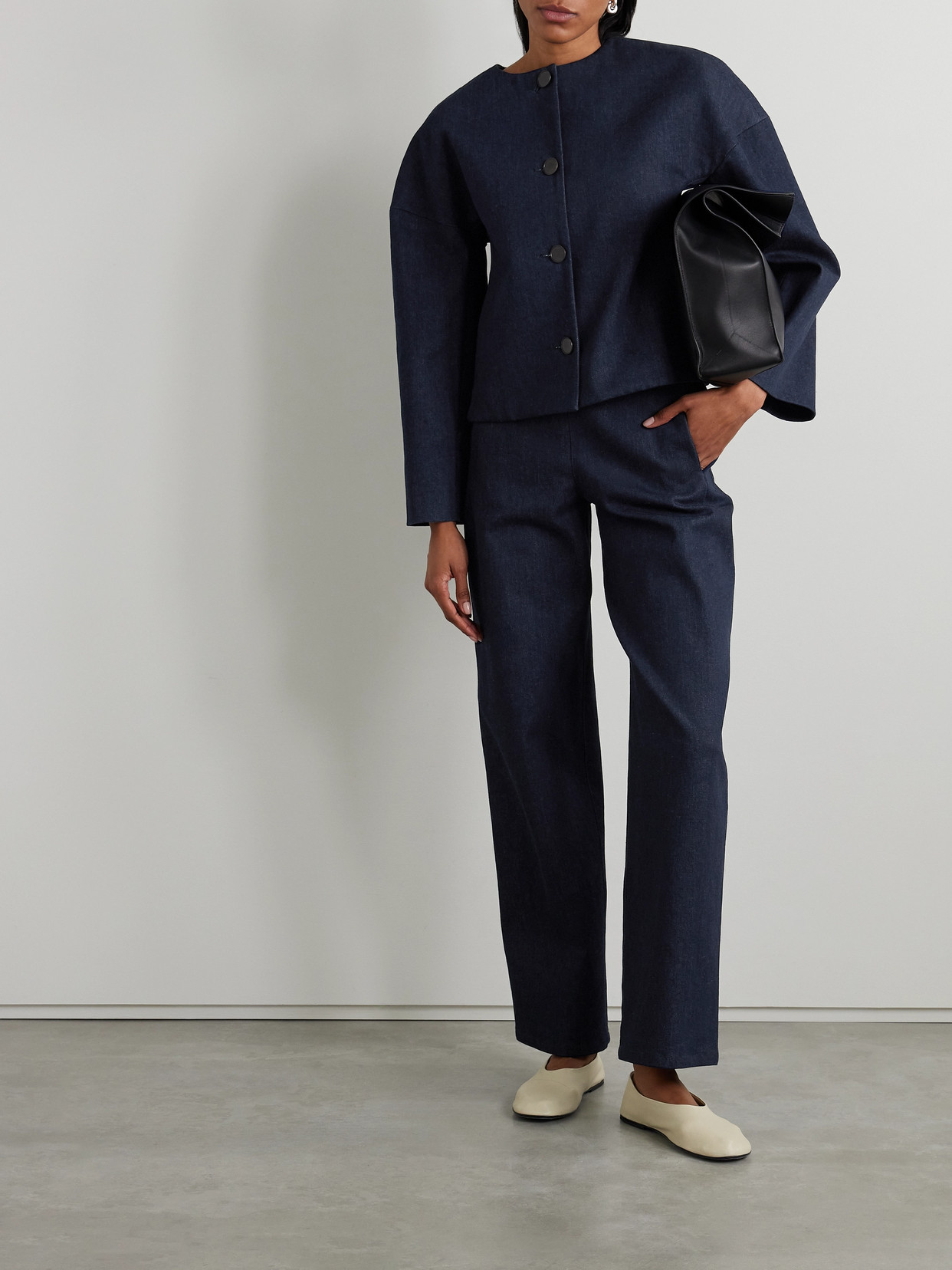 Fforme Dev Cropped Organic Cotton-blend Jacket In Blue