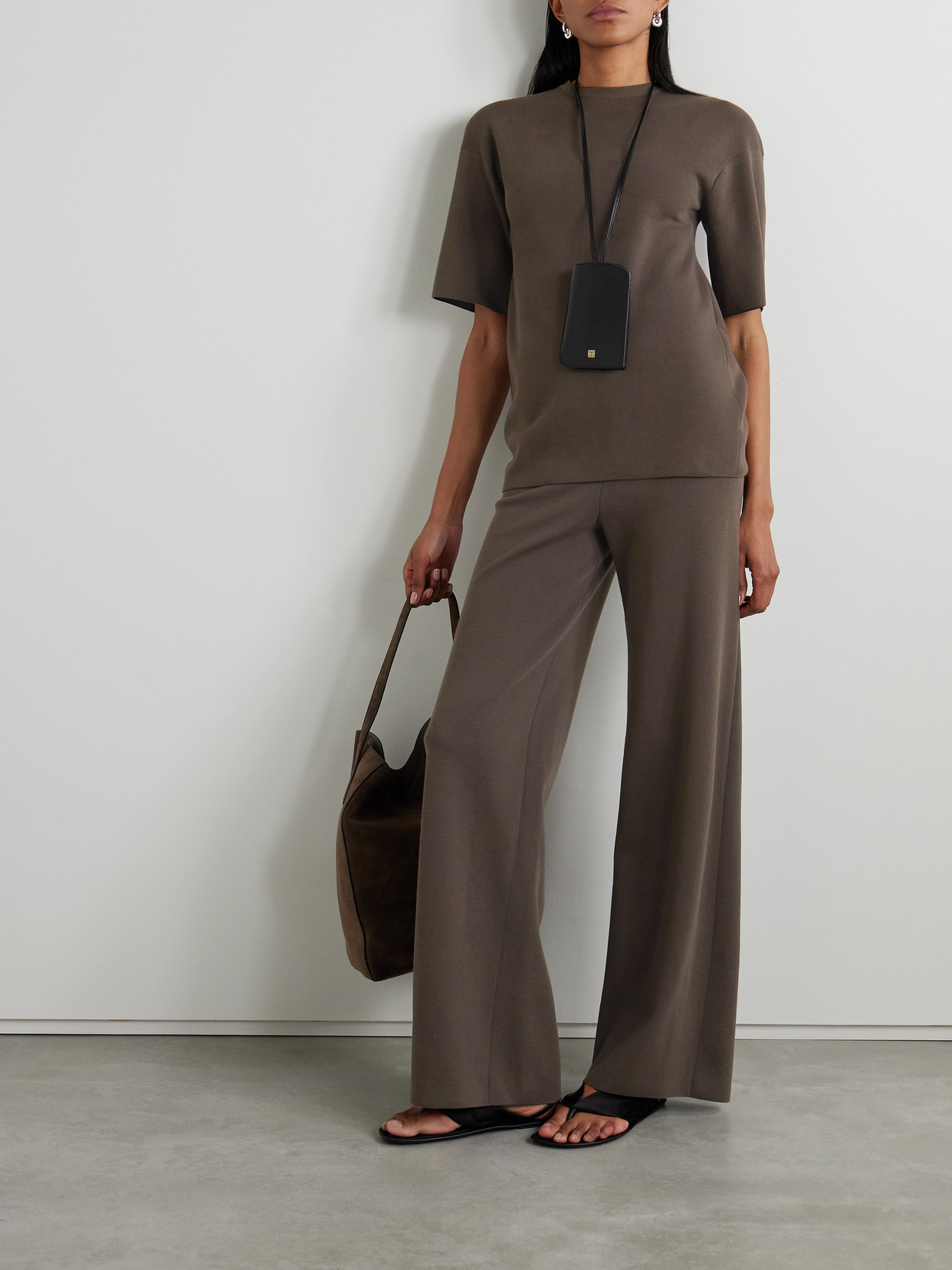 Fforme Dwyn Wool And Cotton-blend T-shirt In Brown