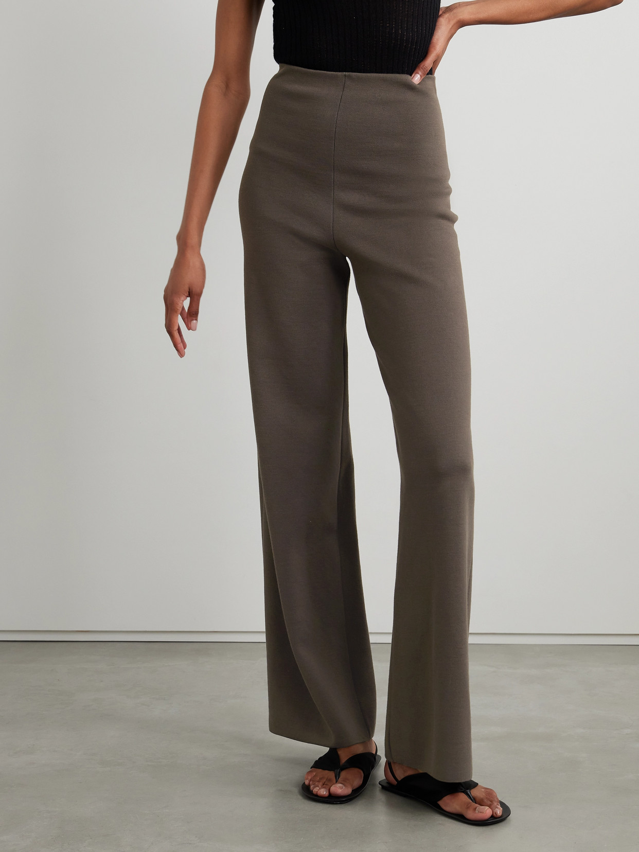 Fforme Perse Wool And Cotton-blend Wide-leg Pants In Brown