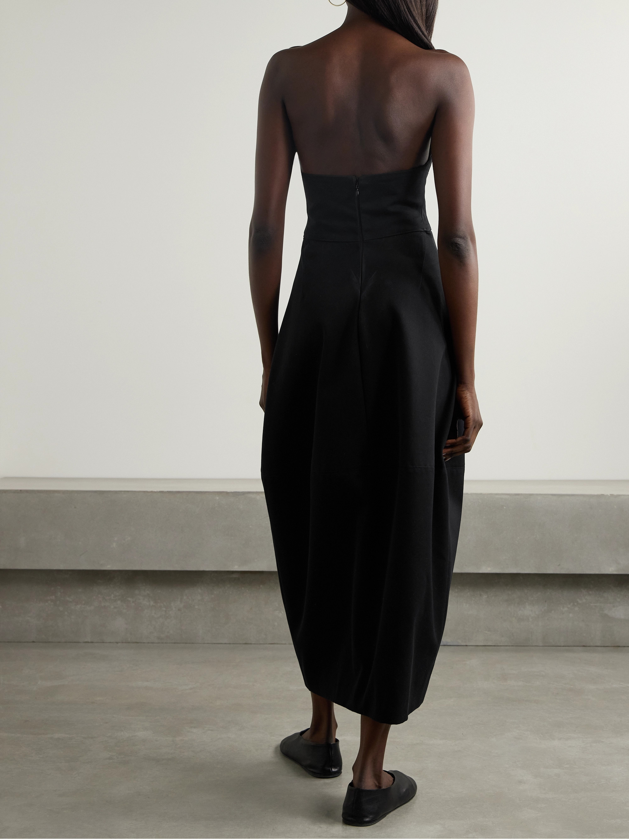 Fforme Jett strapless cotton and wool-blend twill midi dress
