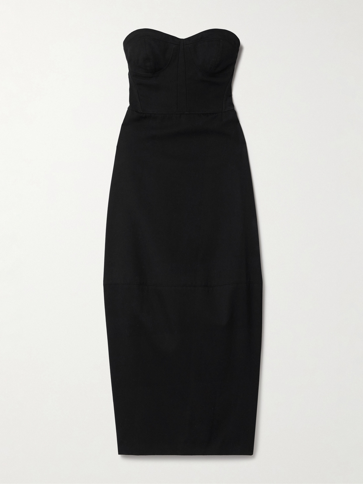 Shop Fforme Jett Strapless Cotton And Wool-blend Twill Midi Dress In Black