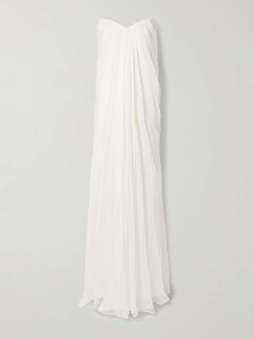 McQueen Strapless Draped Silk-chiffon Bustier Gown