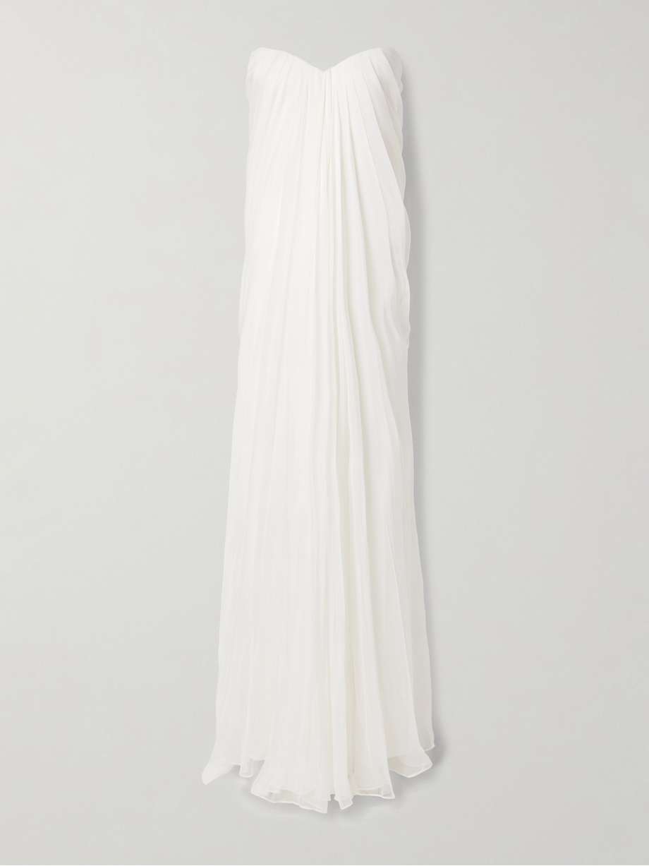 strapless draped silk-chiffon gown