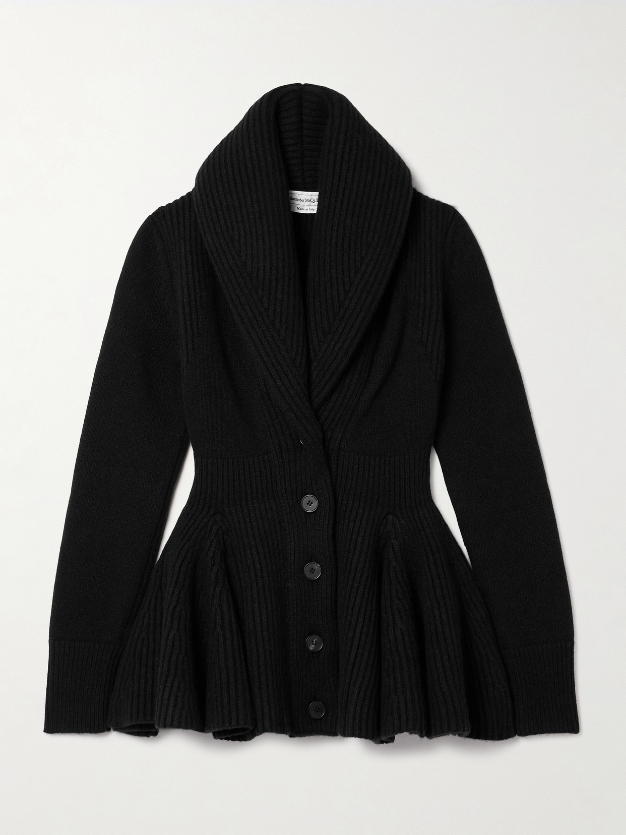 Alexander Mcqueen Ribbed Wool Cardigan In Black