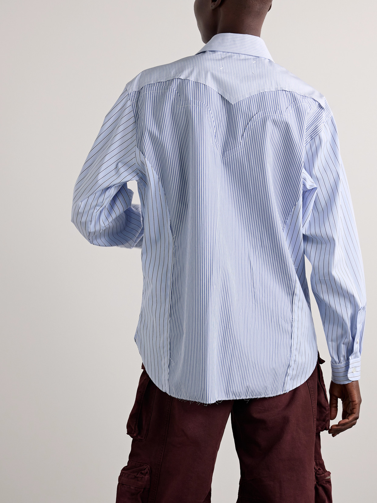 Maison Margiela Panelled Striped Cotton Shirt In Blue