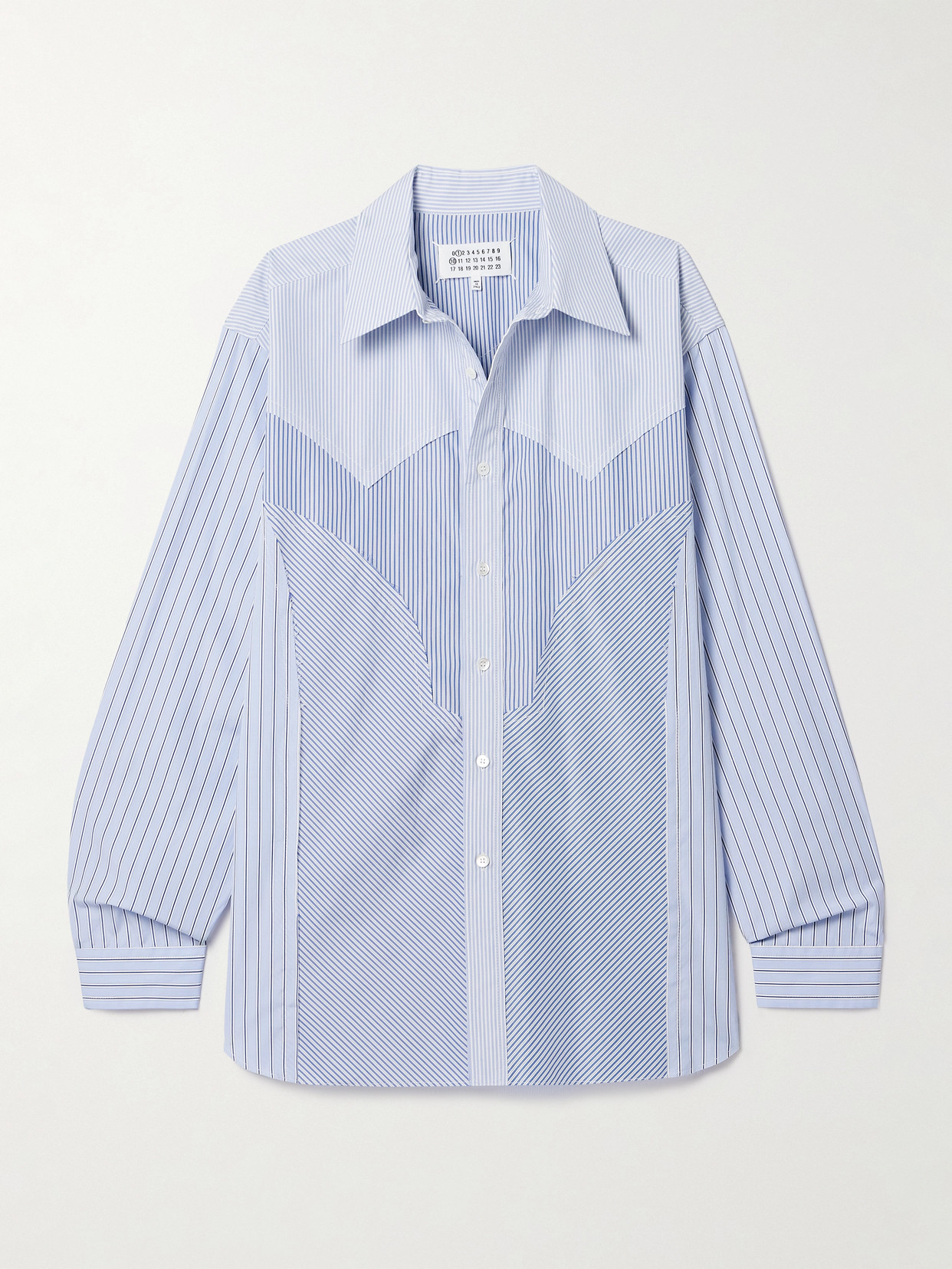 Maison Margiela Panelled Striped Cotton Shirt In Blue