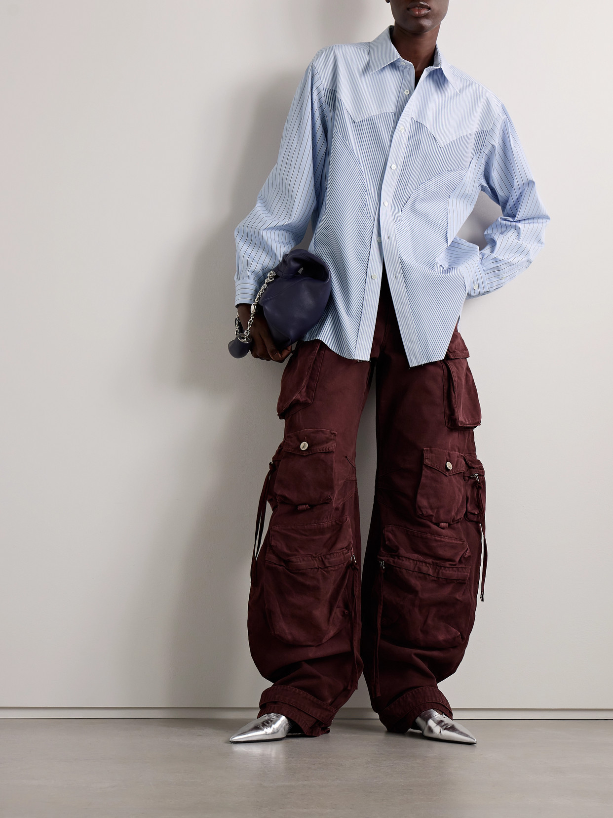 Maison Margiela Panelled Striped Cotton Shirt In Blue