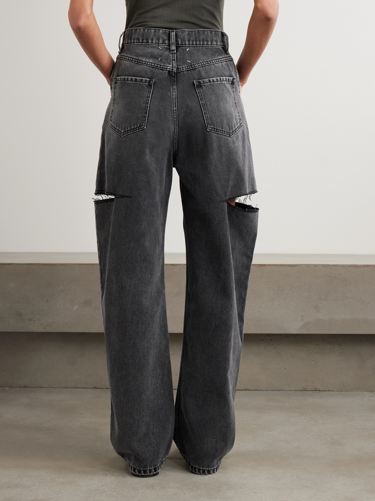 Maison Margiela Cutout High-rise Wide-leg Jeans In Black