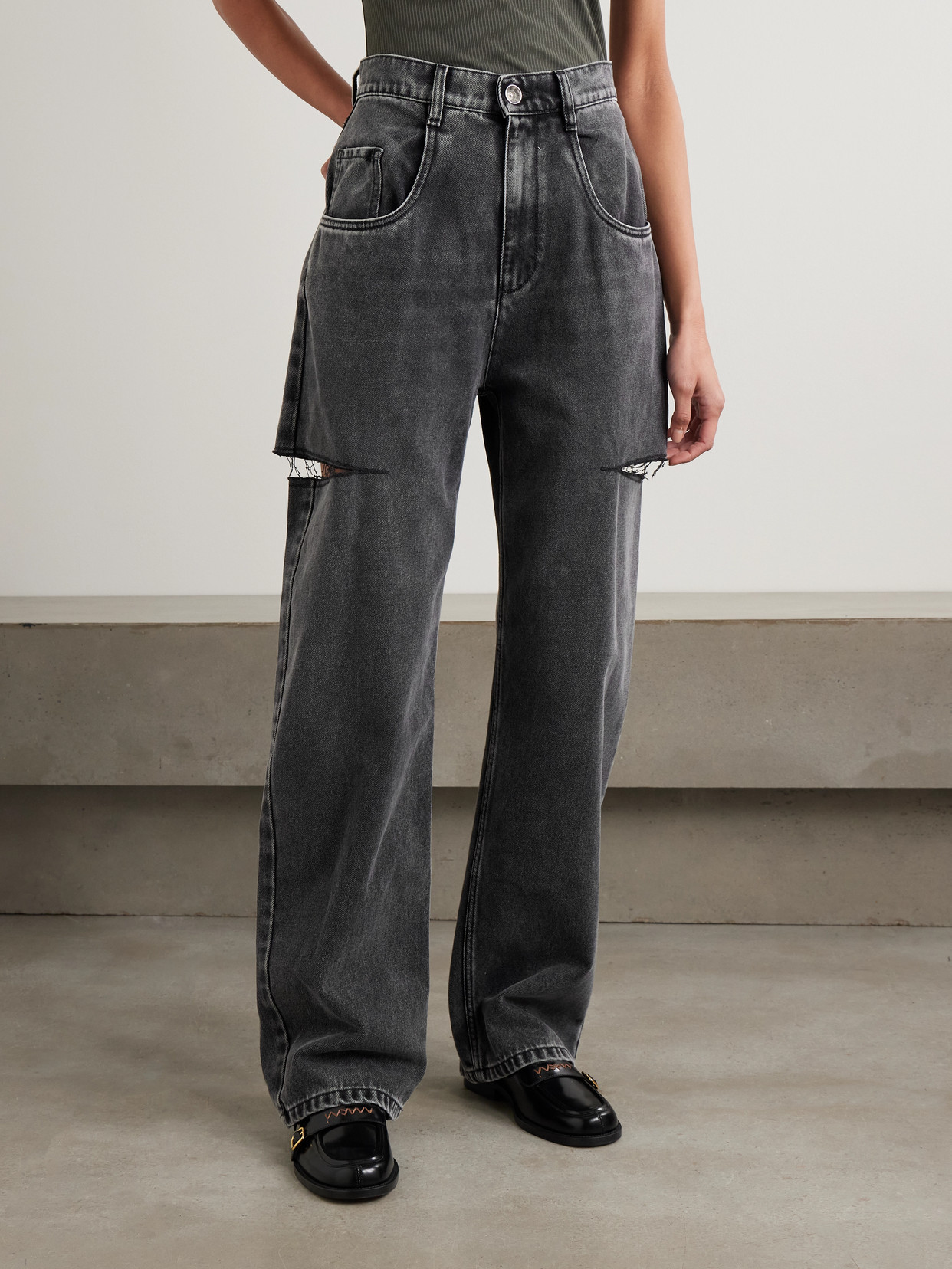 Maison Margiela Cutout High-rise Wide-leg Jeans In Black