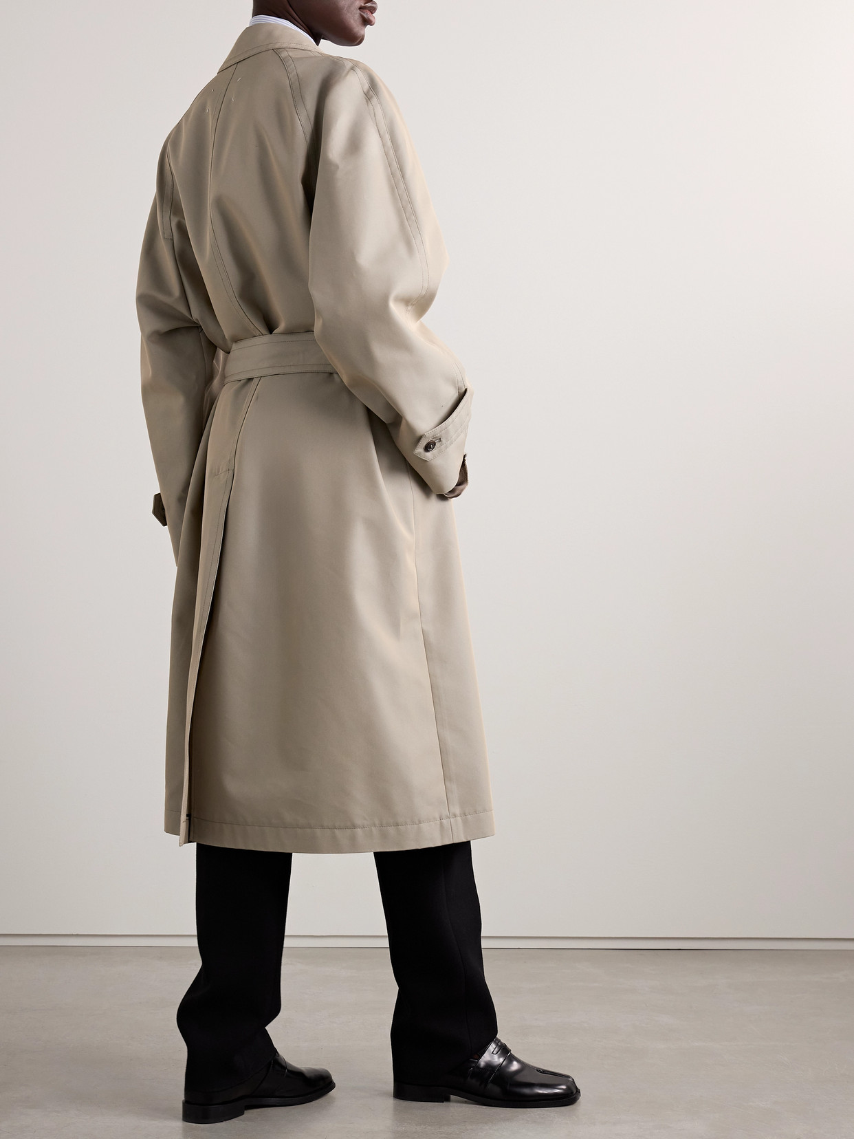 Maison Margiela Structured Beige Long Trench Coat With Belted Waist And Buttoned Cuffs In Neutrals