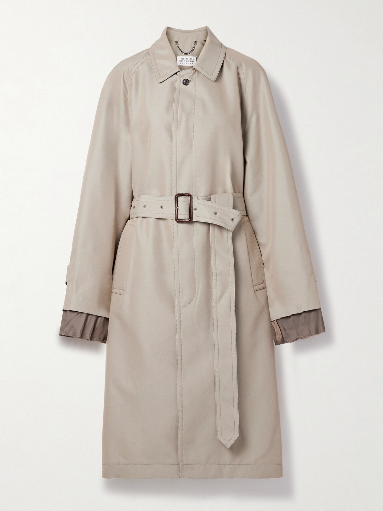 Maison Margiela Belted Cotton Twill Long Trench Coat In Beige