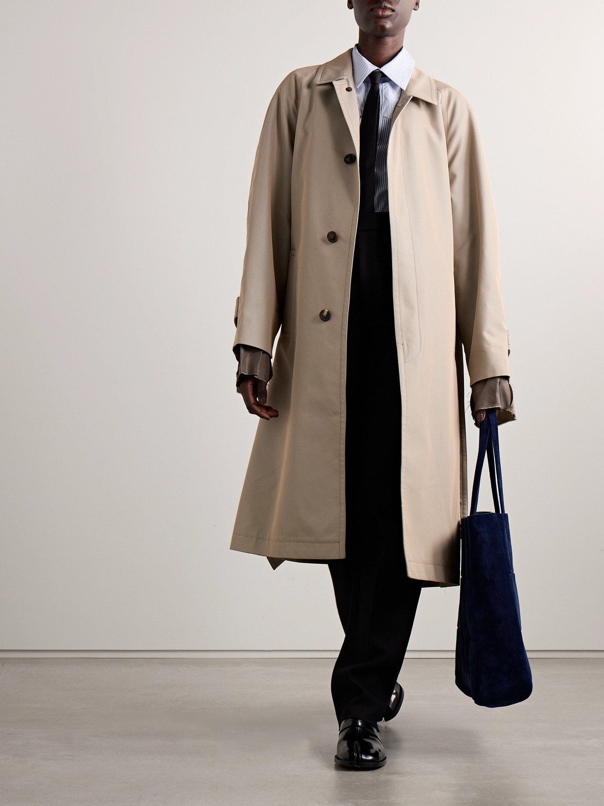 Maison Margiela Structured Beige Long Trench Coat With Belted Waist And Buttoned Cuffs In Neutrals