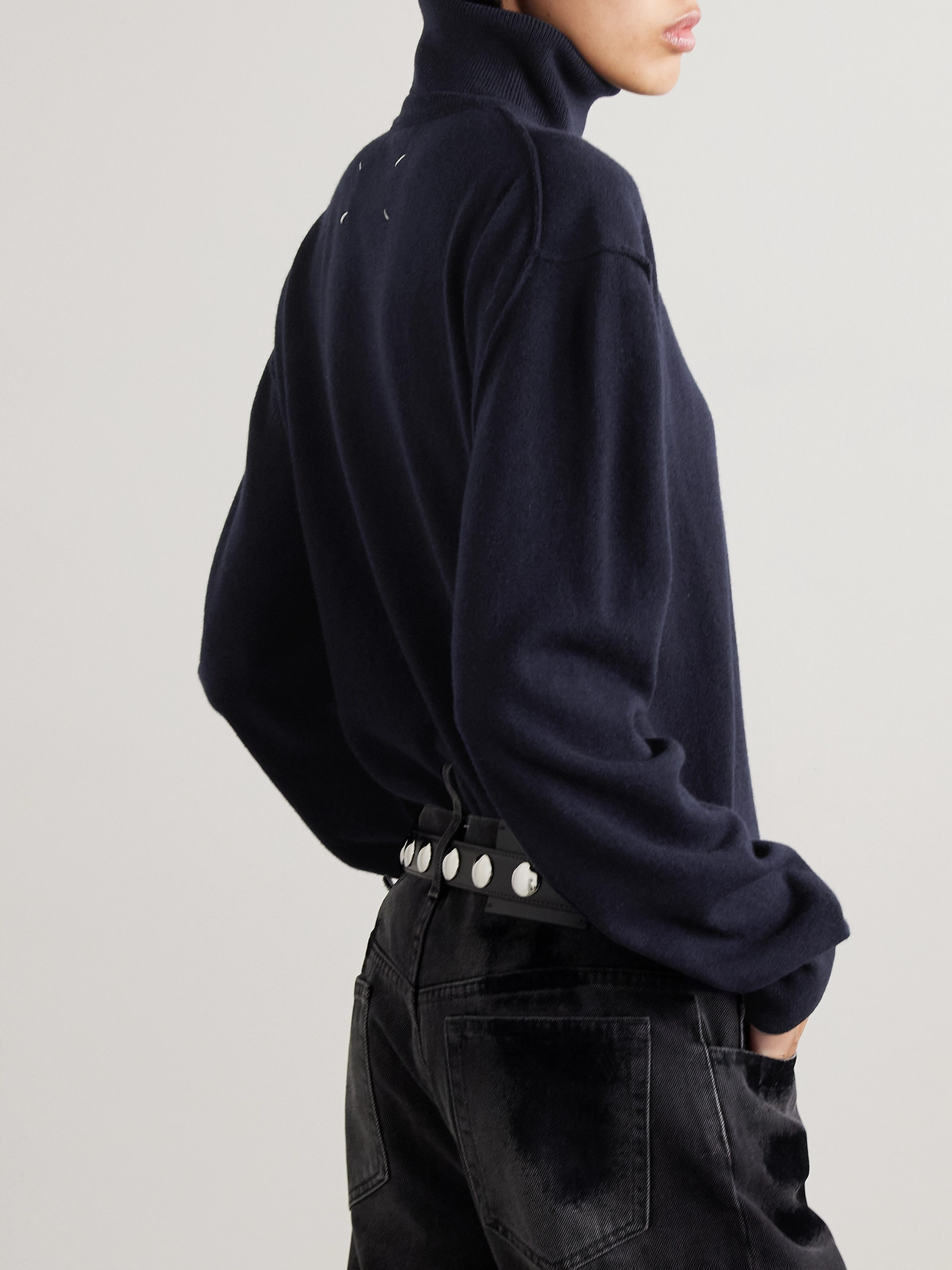 Maison Margiela Wool And Cashmere-blend Turtleneck Bodysuit In Blue