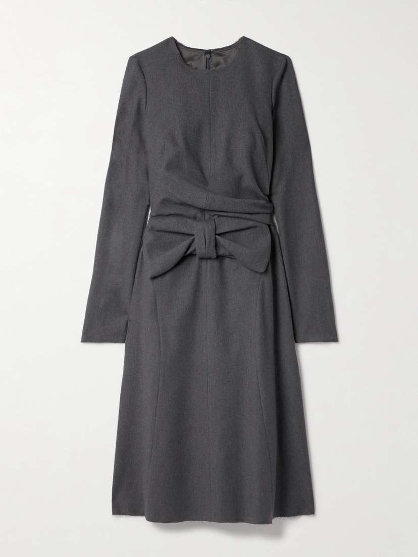 Maison Margiela Bow-embellished Cotton And Wool-blend Twill Midi Dress