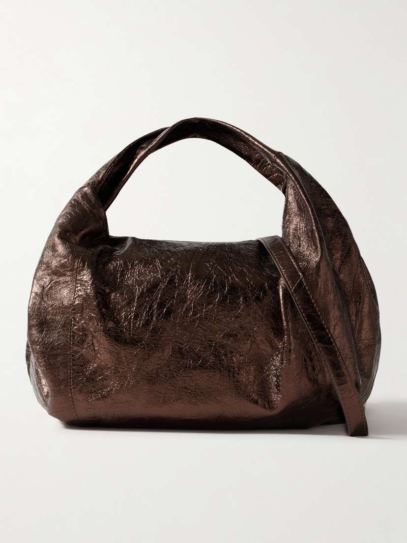 Dries Van Noten Gathered Metallic Crinkled-leather Tote