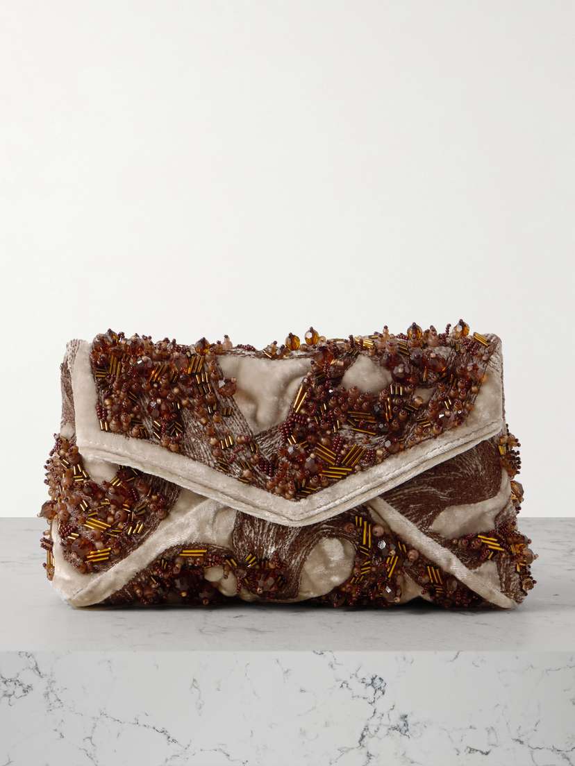 Dries Van Noten Crystal-embellished Velvet Clutch