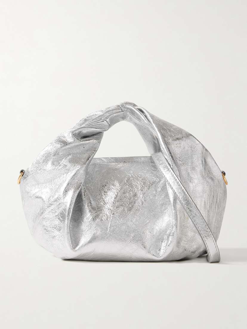 Dries Van Noten Gathered Metallic Crinkled-leather Tote