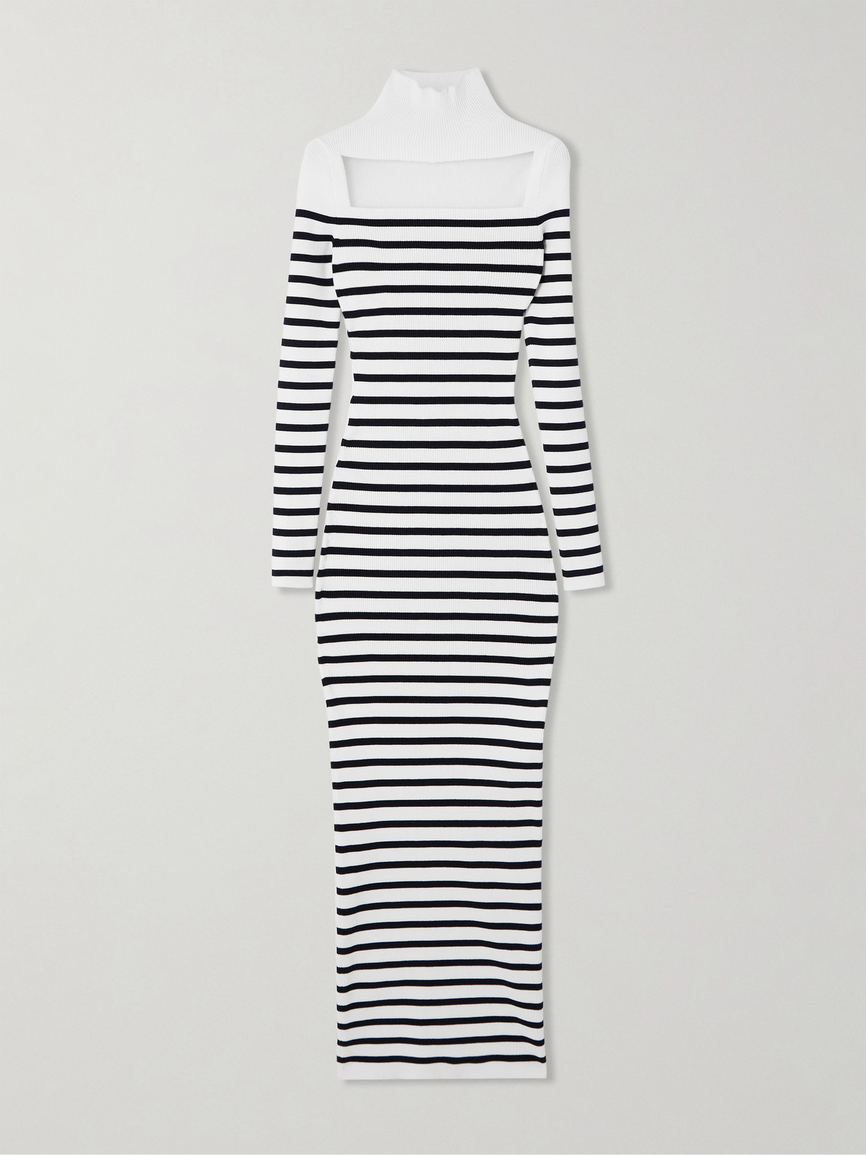 Shop Jean Paul Gaultier Striped Cutout Mesh-trimmed Ribbed-knit Maxi Dress In Multi