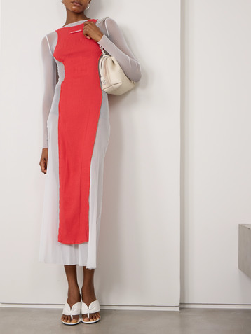 Jean Paul Gaultier Layered ribbed cotton-jersey and mesh maxi dress