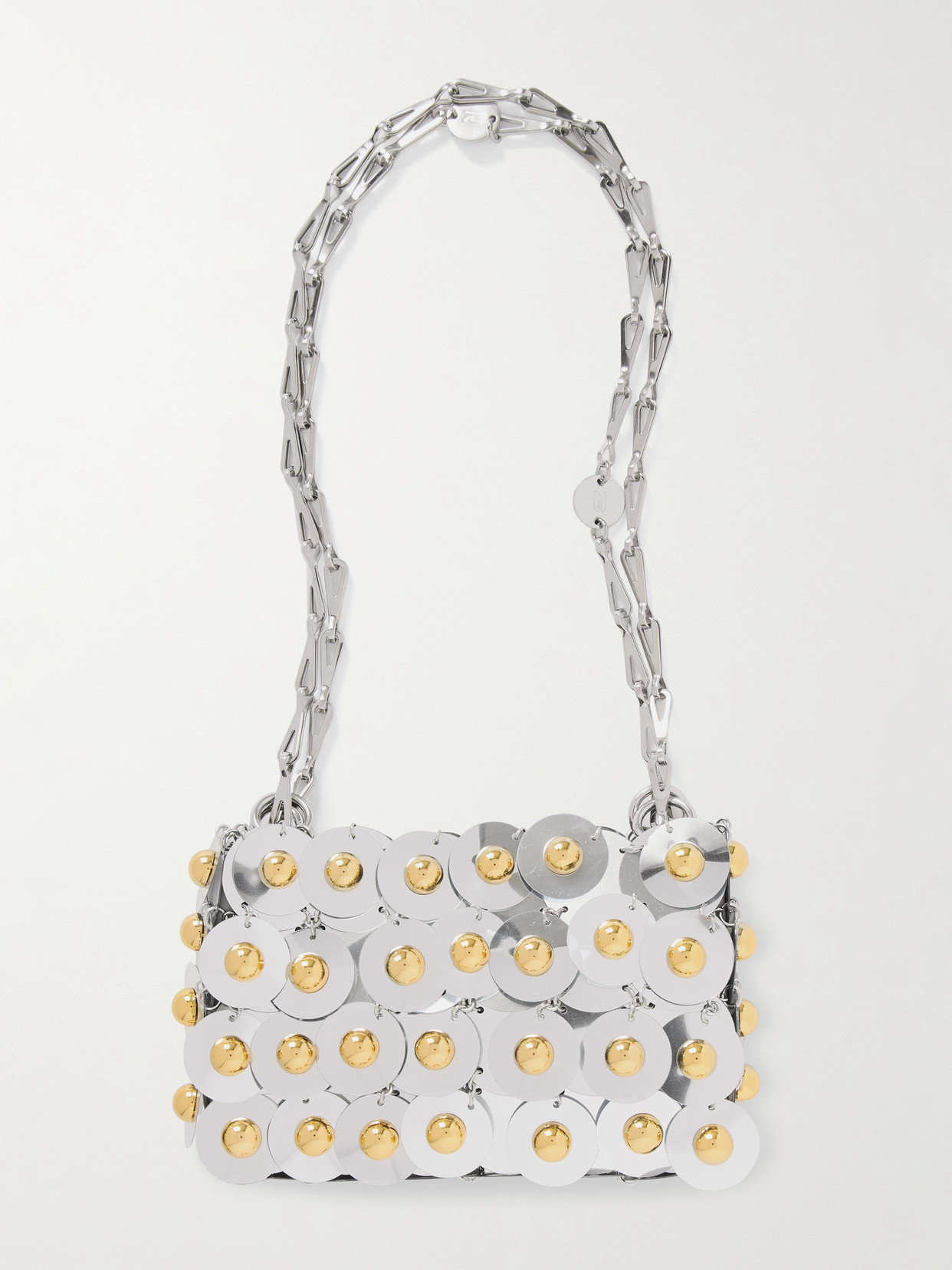 Rabanne - 1969 Nano Embellished Leather And Shearling Shoulder Bag - Silver