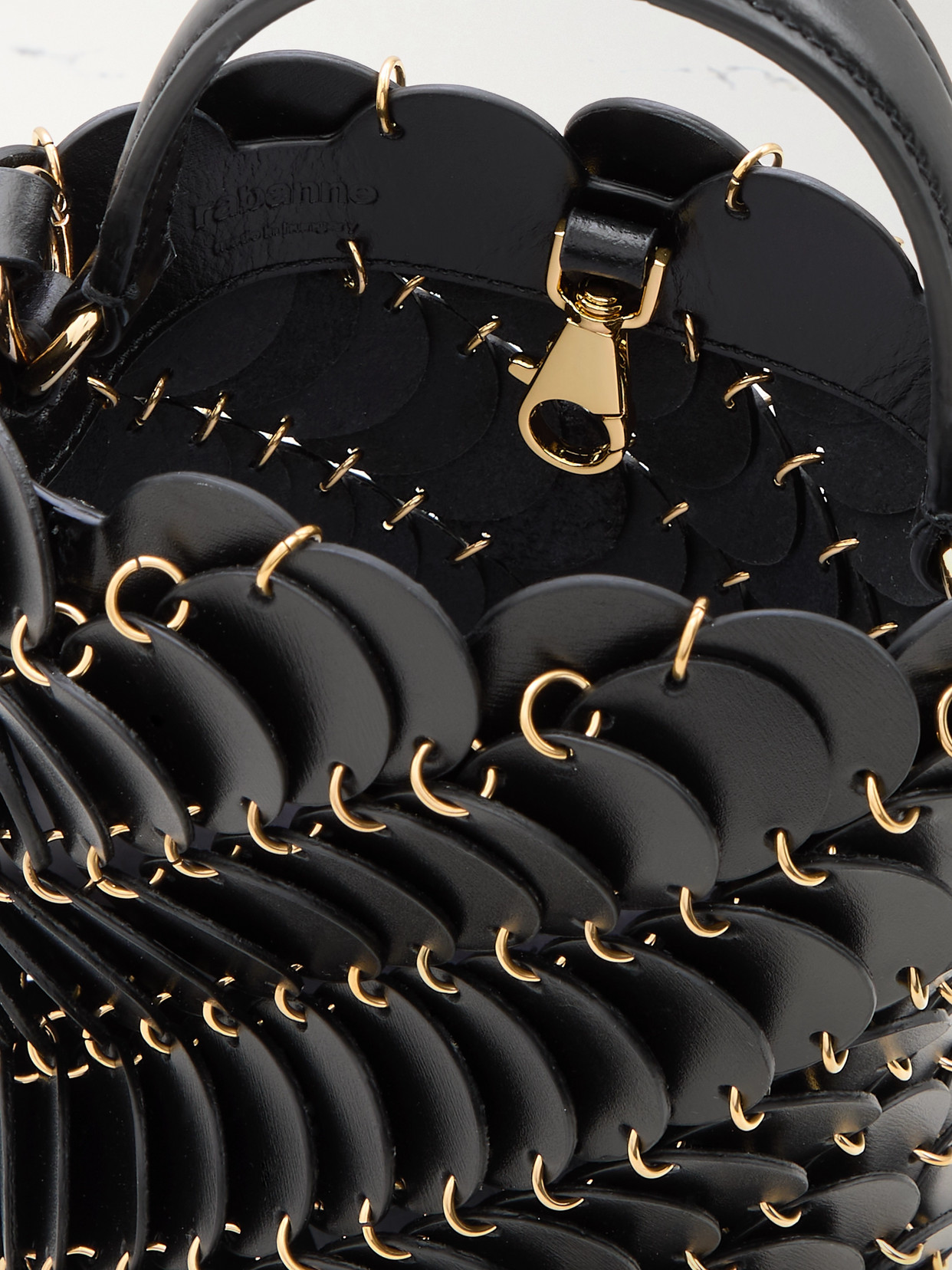 Shop Rabanne Small Embellished Leather Bucket Bag In Black