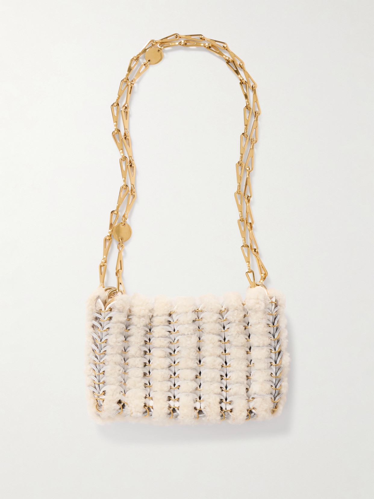 Rabanne Sparkle Nano Studded Pailette-embellished Twill Shoulder Bag In Ecru