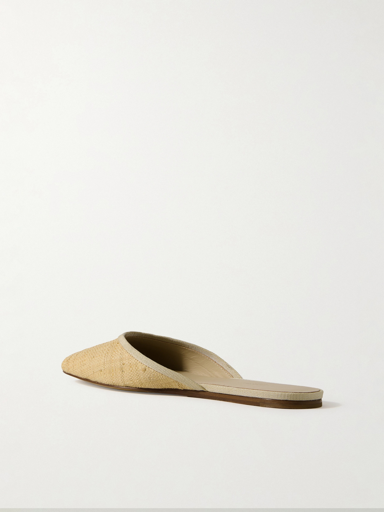 Shop Le Monde Beryl Regency Grosgrain-trimmed Raffia Mules In Neutrals