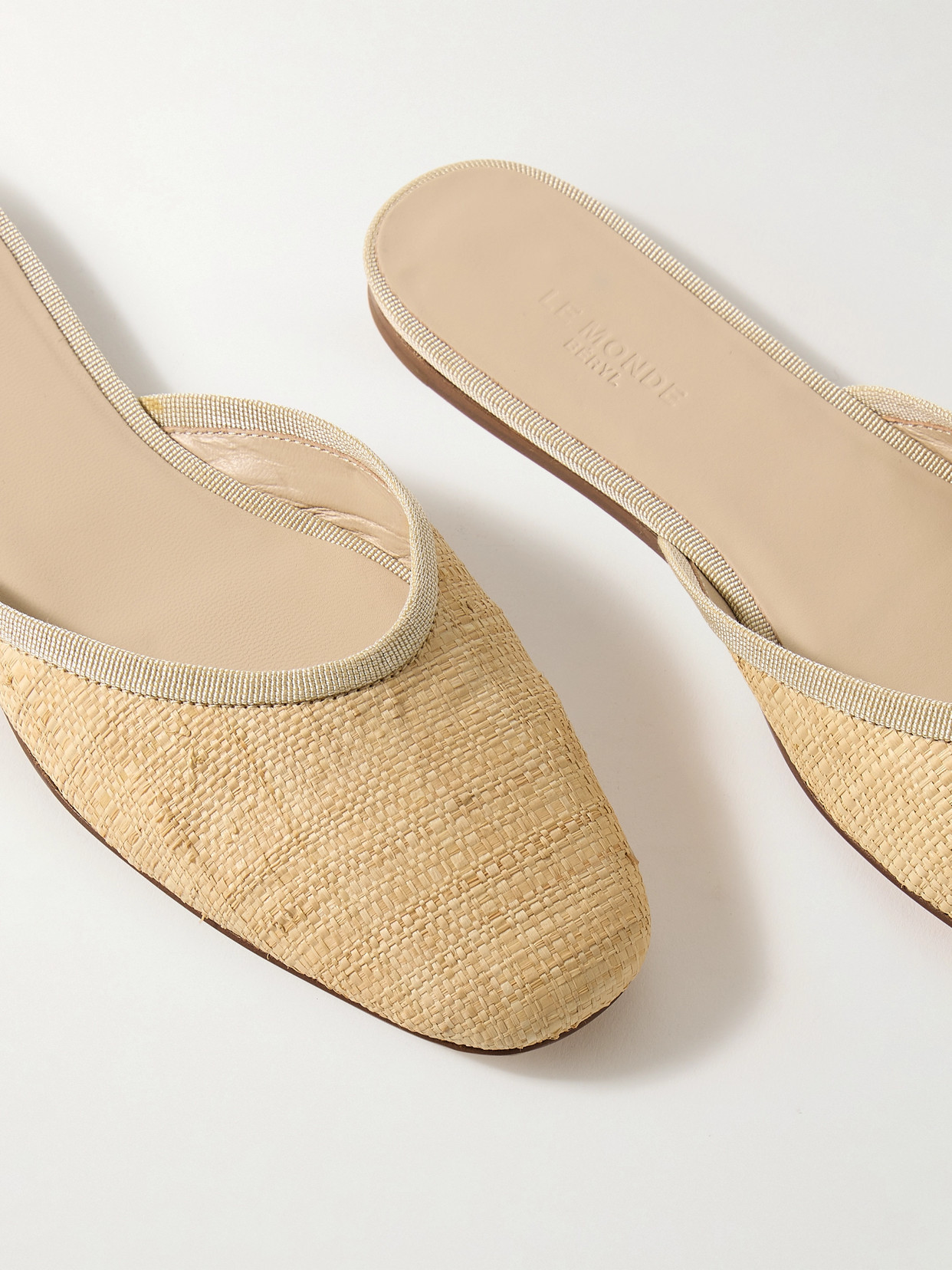 Shop Le Monde Beryl Regency Grosgrain-trimmed Raffia Mules In Neutrals