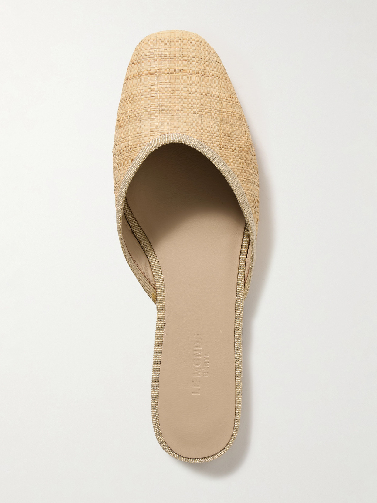 Shop Le Monde Beryl Regency Grosgrain-trimmed Raffia Mules In Neutrals