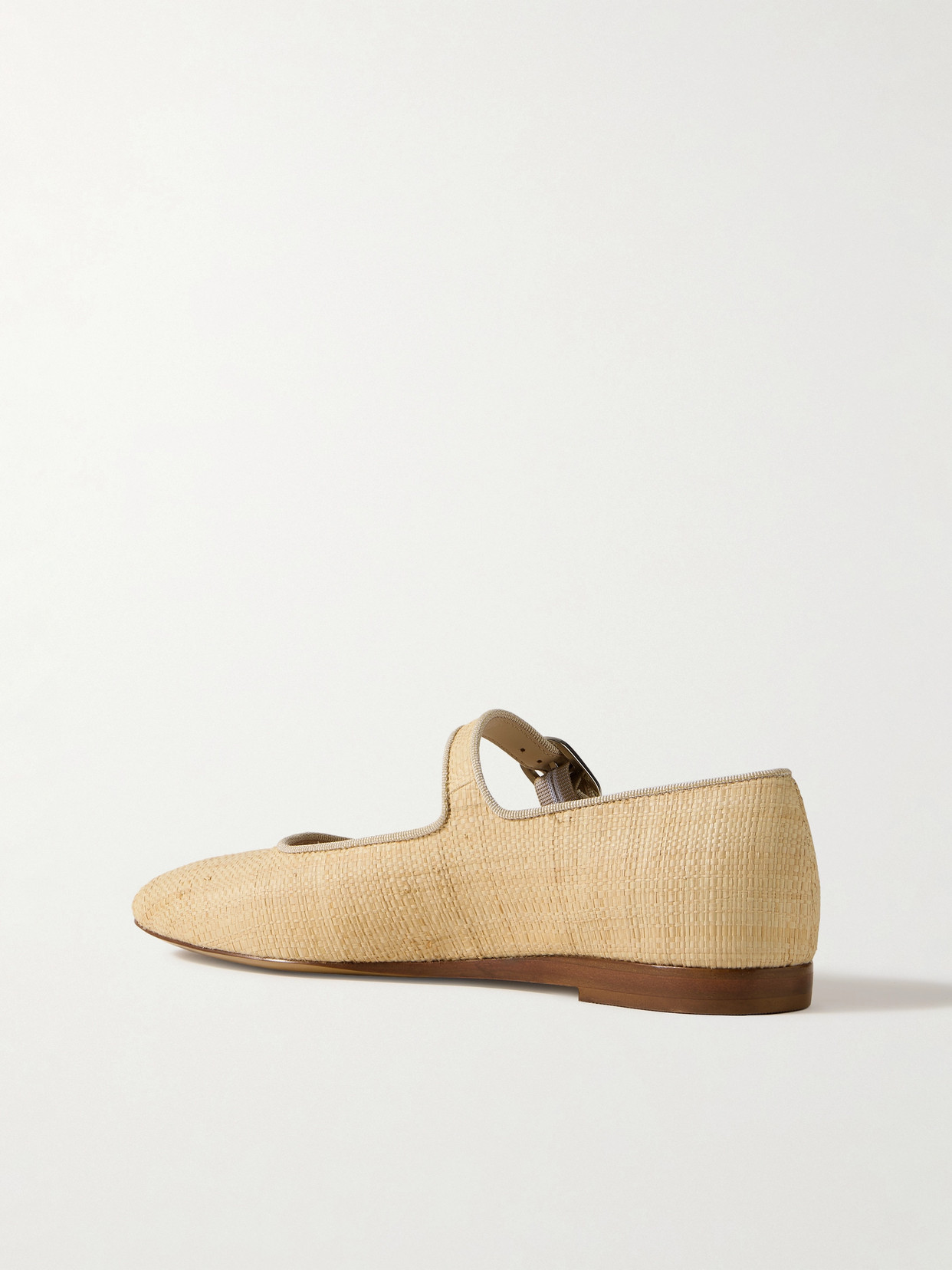 Le Monde Beryl Grosgrain-trimmed Raffia Mary Jane Ballet Flats In Neutrals