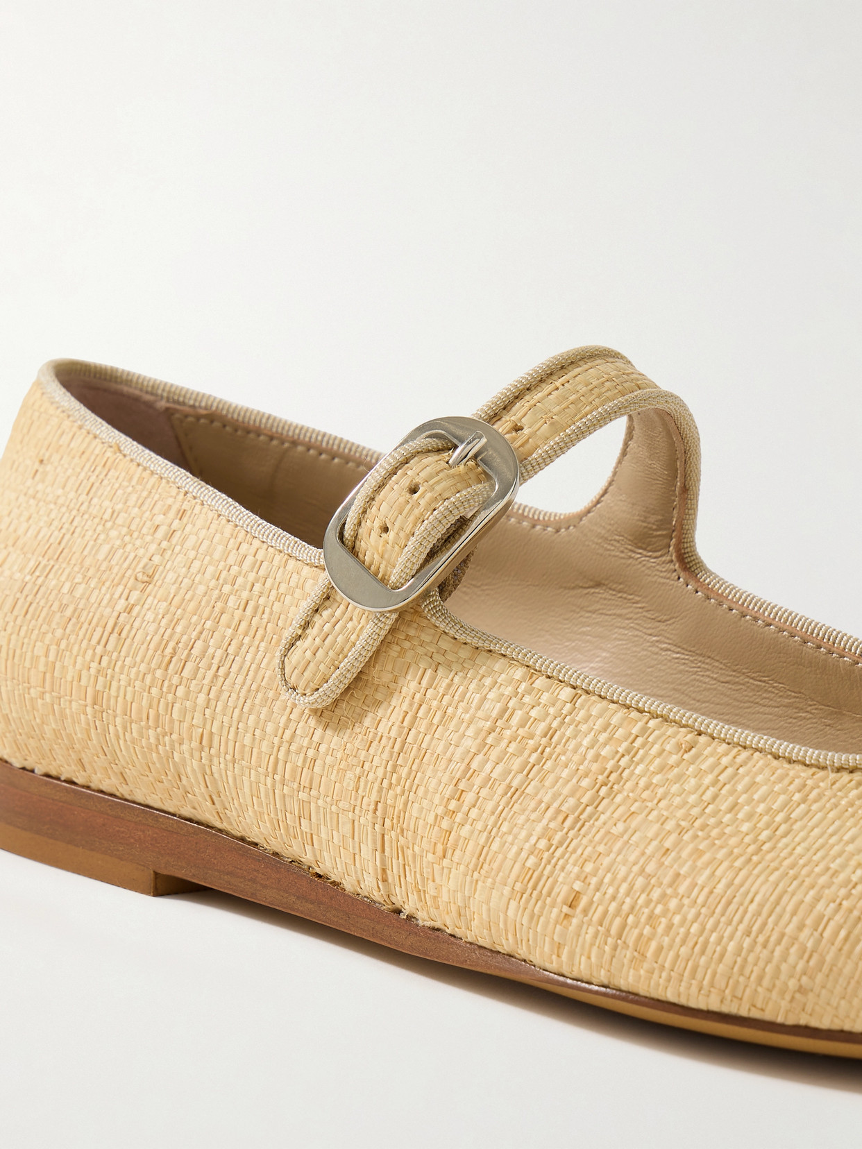Le Monde Beryl Grosgrain-trimmed Raffia Mary Jane Ballet Flats In Neutrals