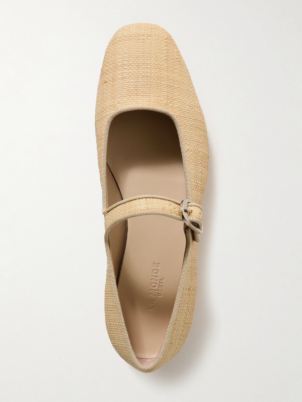 Le Monde Beryl Grosgrain-trimmed Raffia Mary Jane Ballet Flats In Neutrals