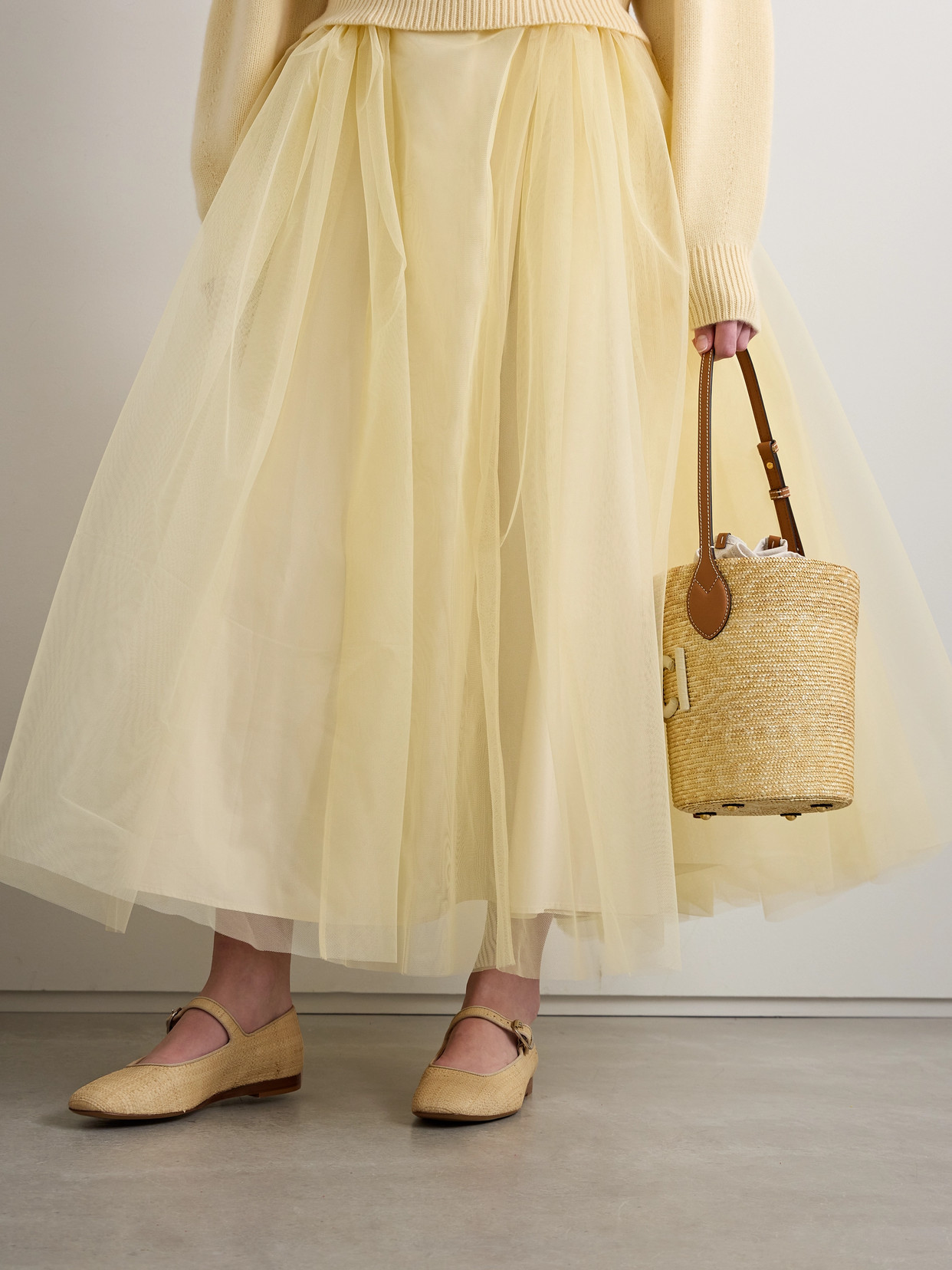 Le Monde Beryl Grosgrain-trimmed Raffia Mary Jane Ballet Flats In Neutrals