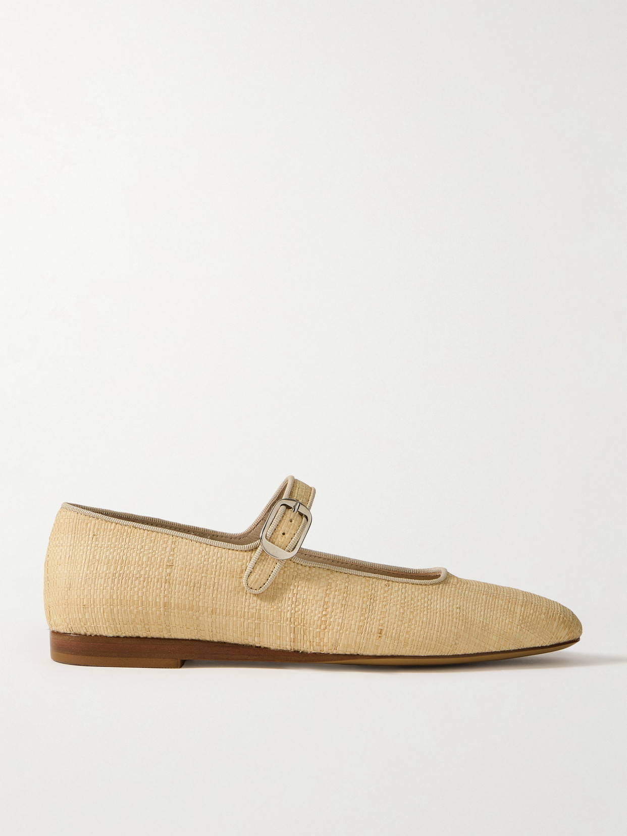 Le Monde Beryl Grosgrain-trimmed Raffia Mary Jane Ballet Flats In Neutrals