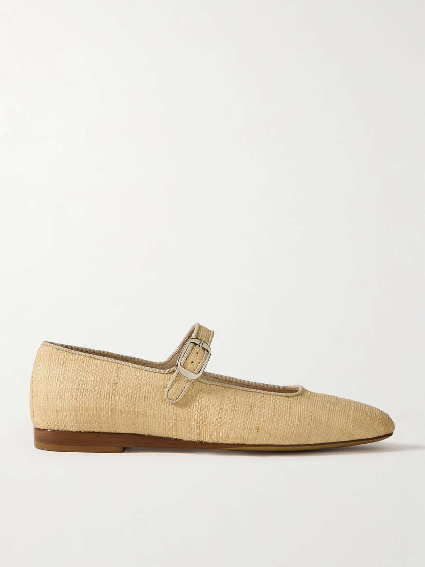 Le Monde Béryl Grosgrain-trimmed Raffia Mary Jane Ballet Flats