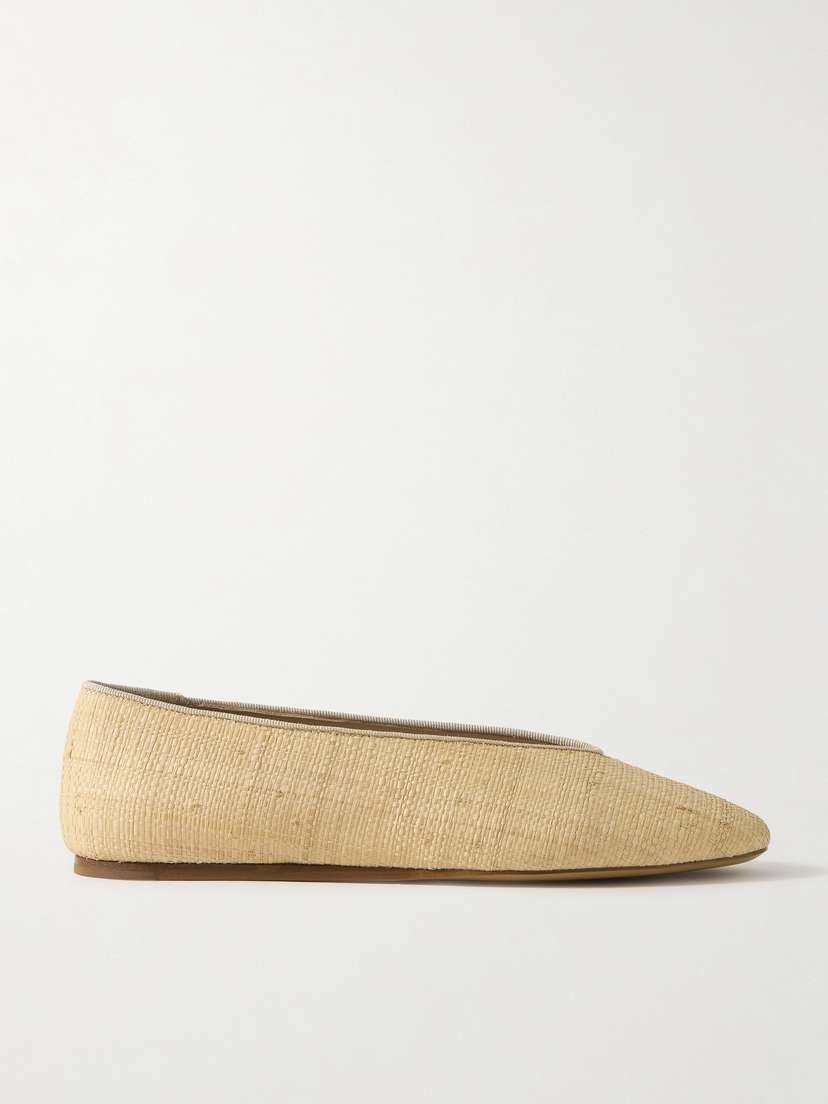 Le Monde Béryl Regency Grosgrain-trimmed Raffia Ballet Flats
