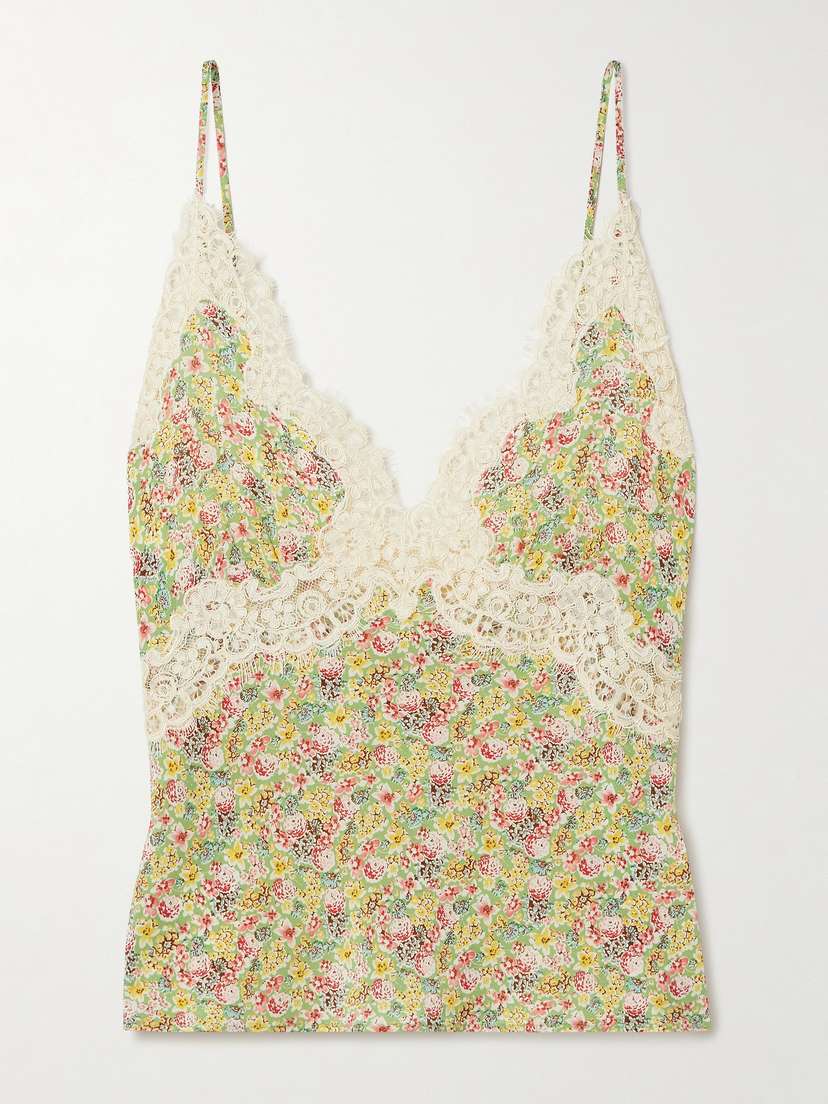 DÔEN Neria Corded Lace-trimmed Floral-print Silk-satin Camisole