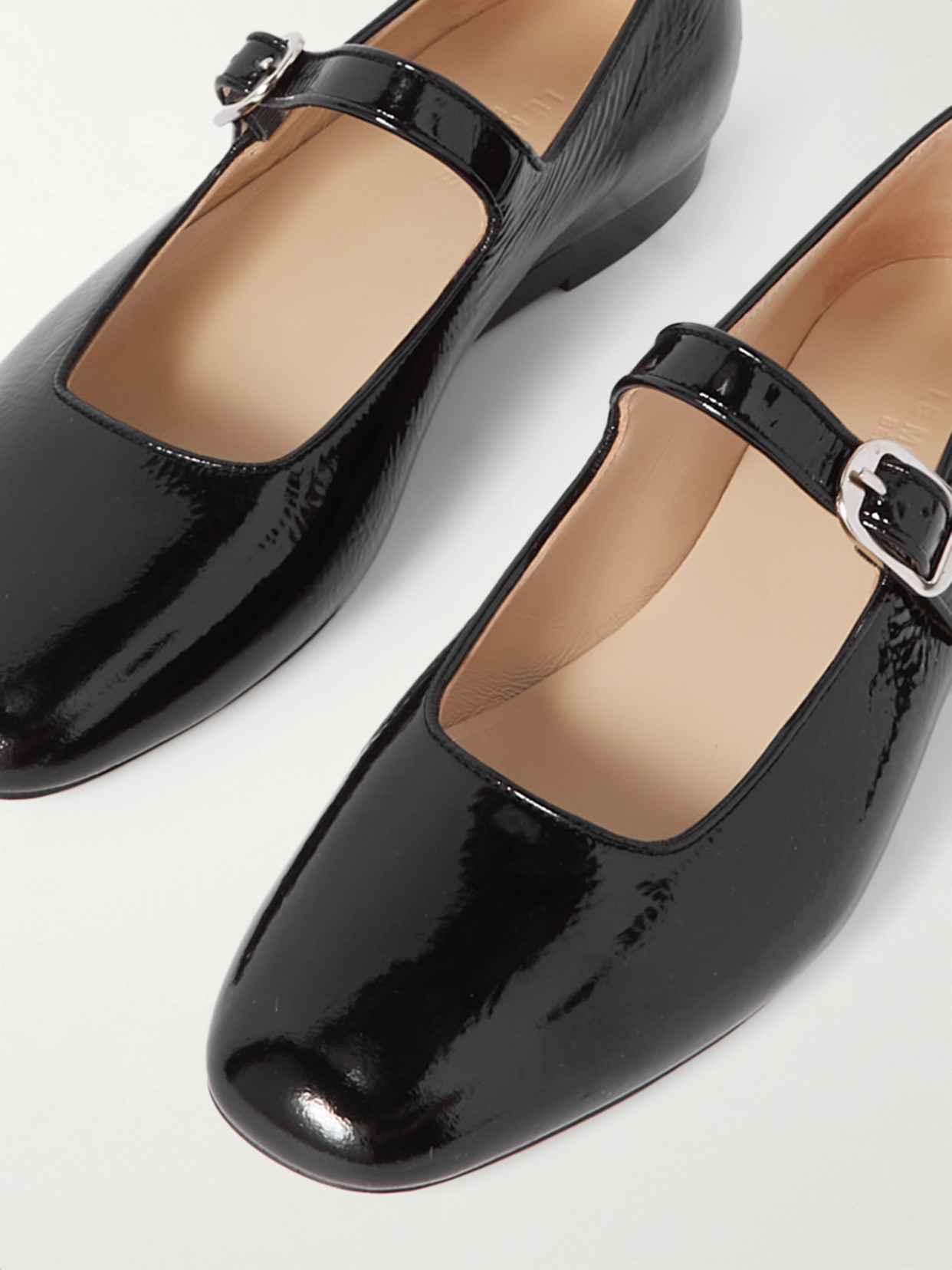 Le Monde Beryl Crinkled Patent-leather Mary Jane Ballet Flats In Black