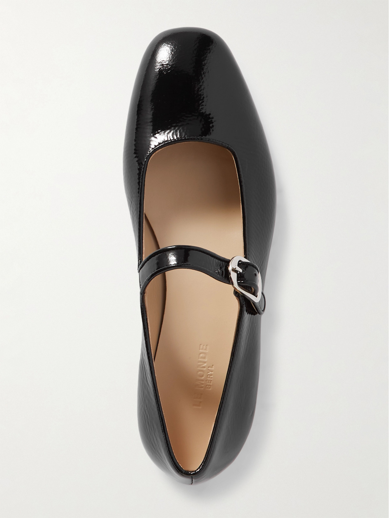 Le Monde Beryl Crinkled Patent-leather Mary Jane Ballet Flats In Black