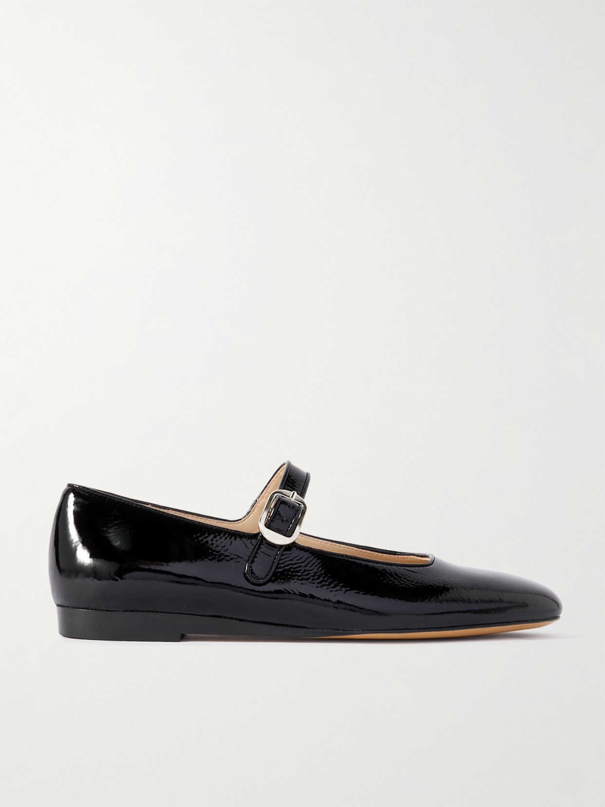 Le Monde Beryl Crinkled Patent-leather Mary Jane Ballet Flats In Black