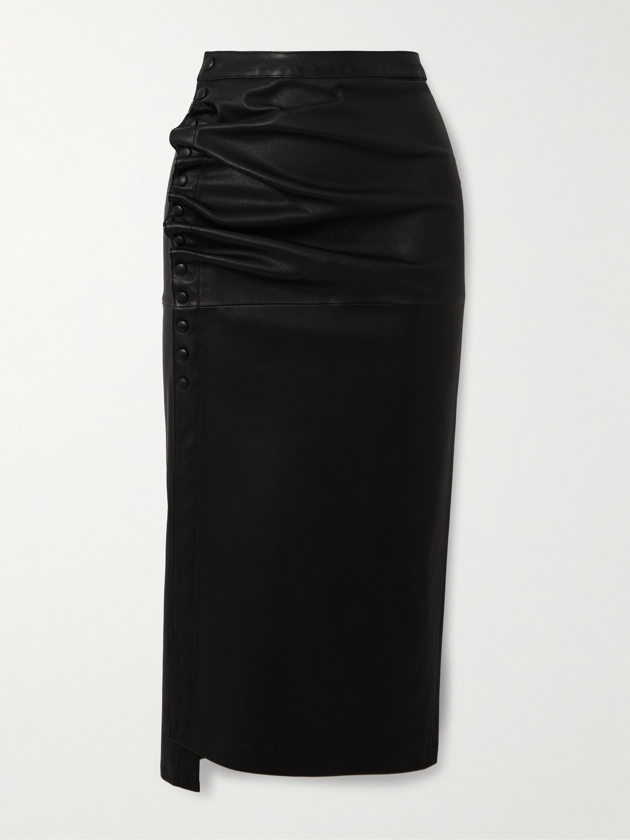 Rabanne - Gathered Leather Midi Skirt - Black