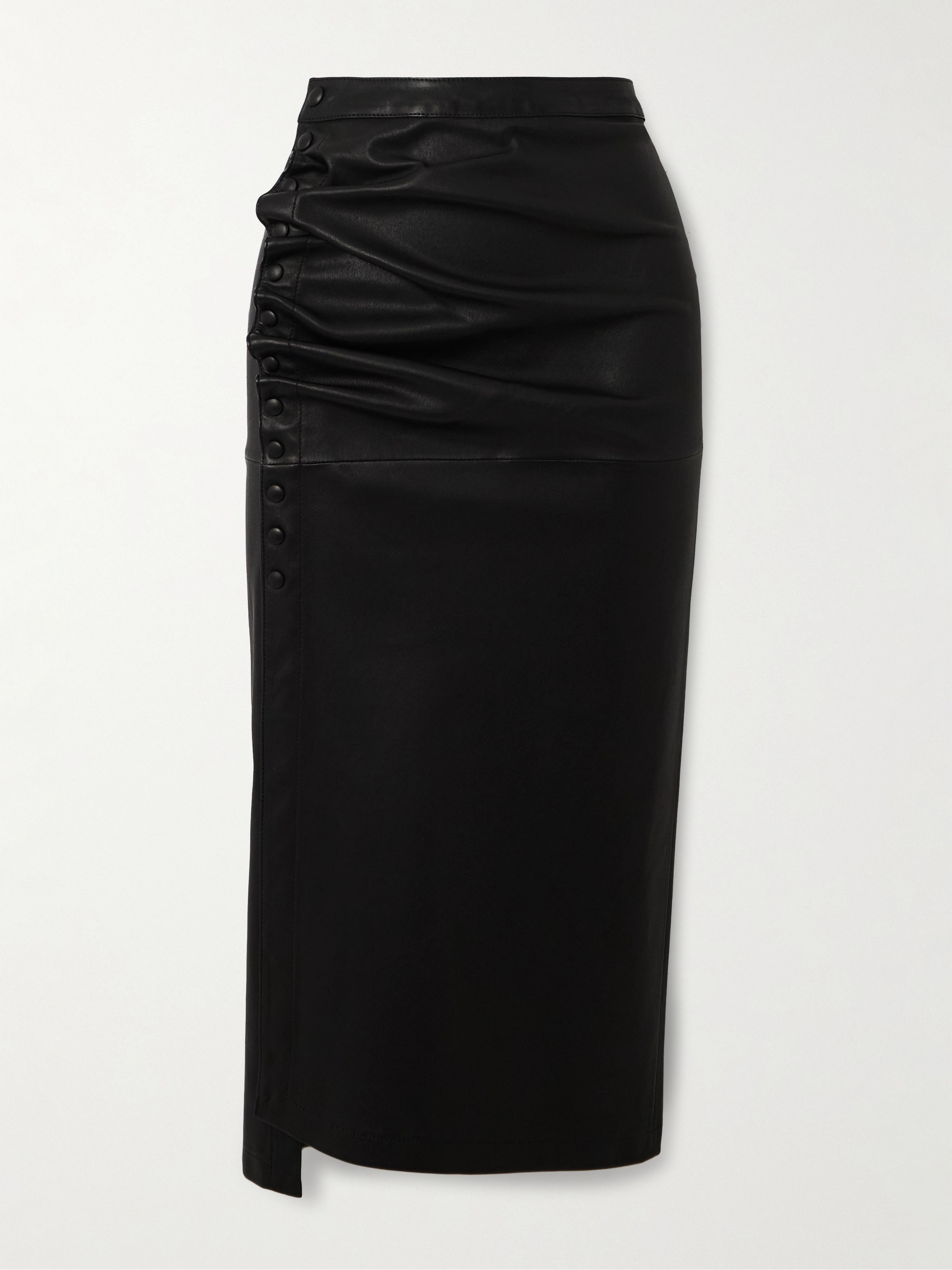 Rabanne Gathered leather midi skirt thumbnail