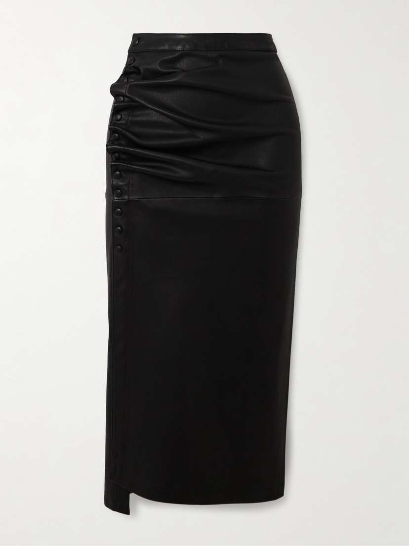 Rabanne Gathered Leather Midi Skirt
