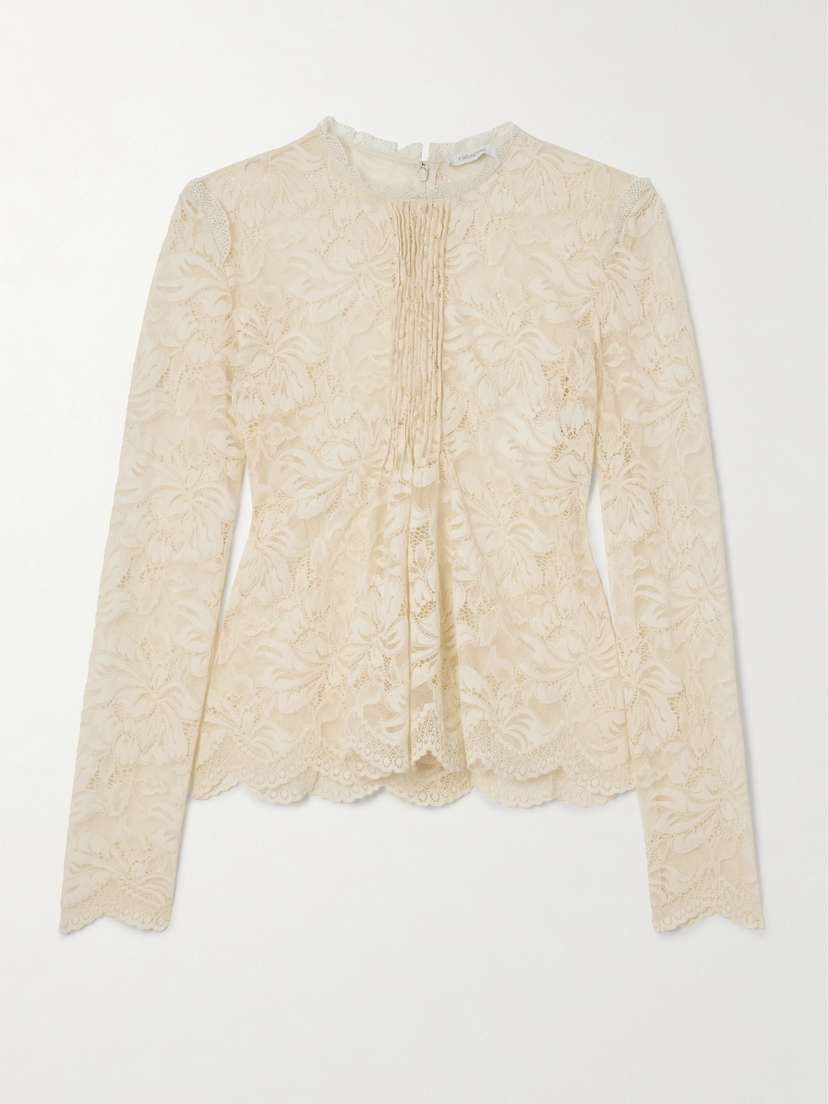 Rabanne Pintucked Scalloped Stretch-lace Top