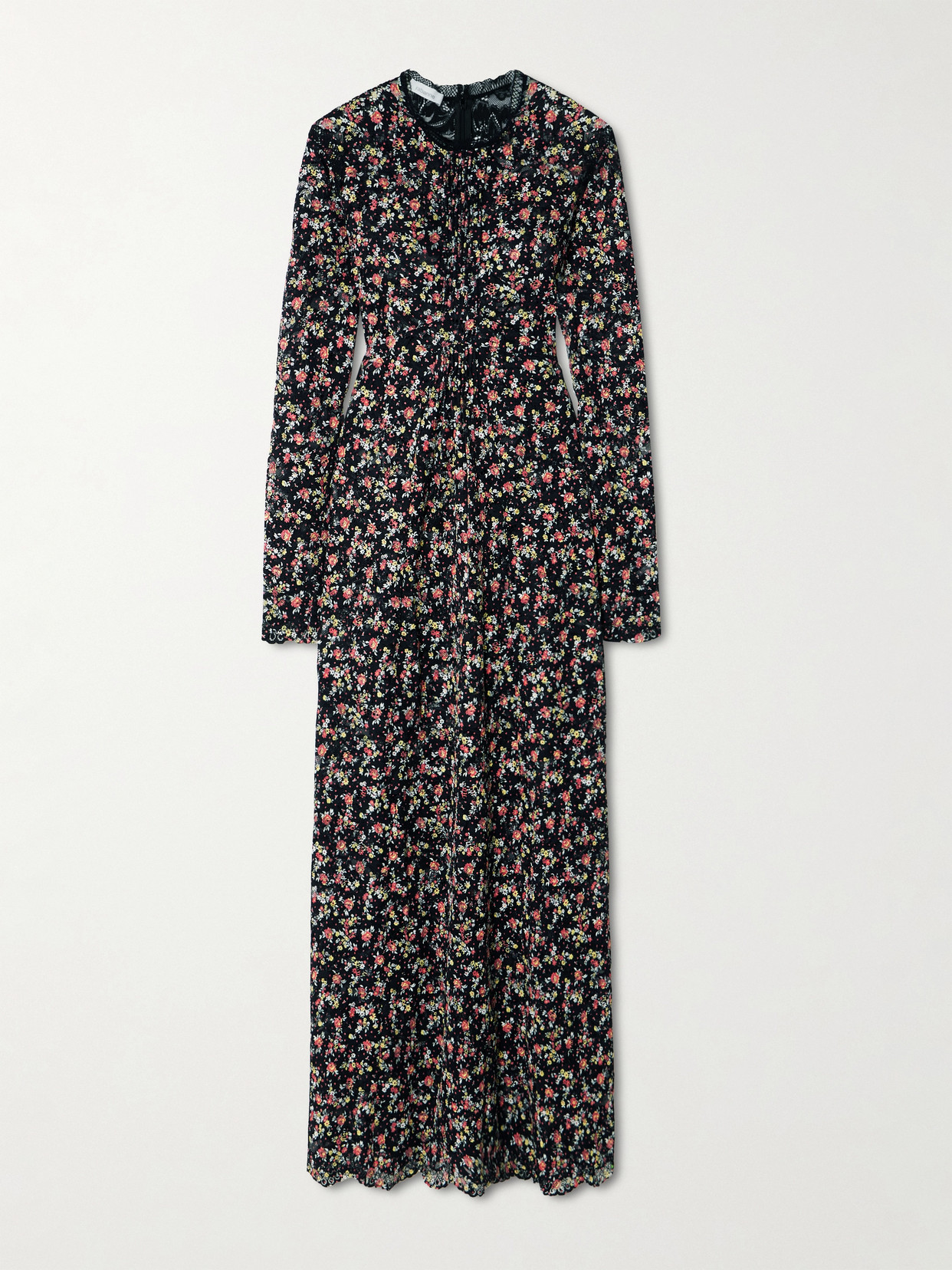 Rabanne - Pintucked Embroidered Lace Maxi Dress - Black