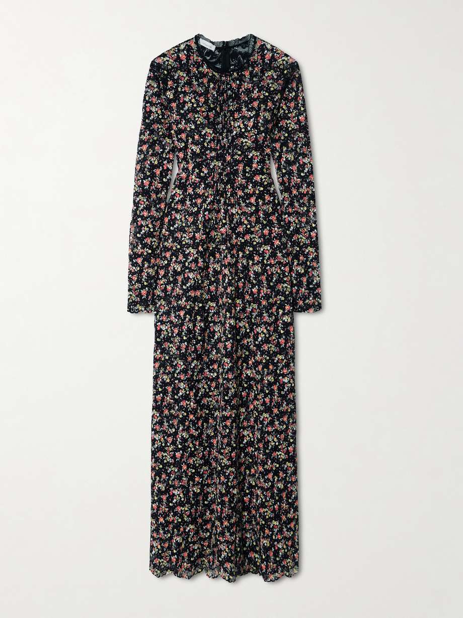pintucked embroidered lace maxi dress