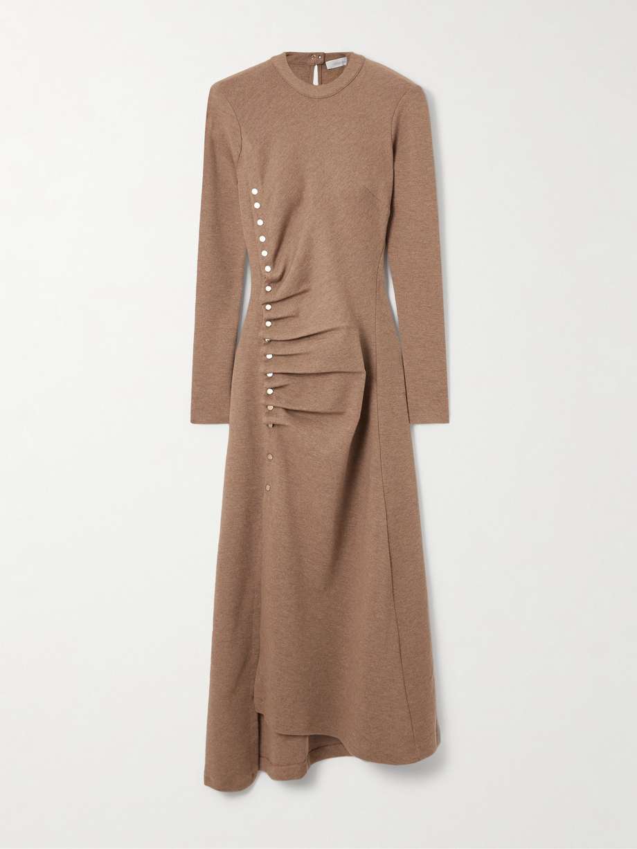 gathered stretch-wool jersey maxi dress