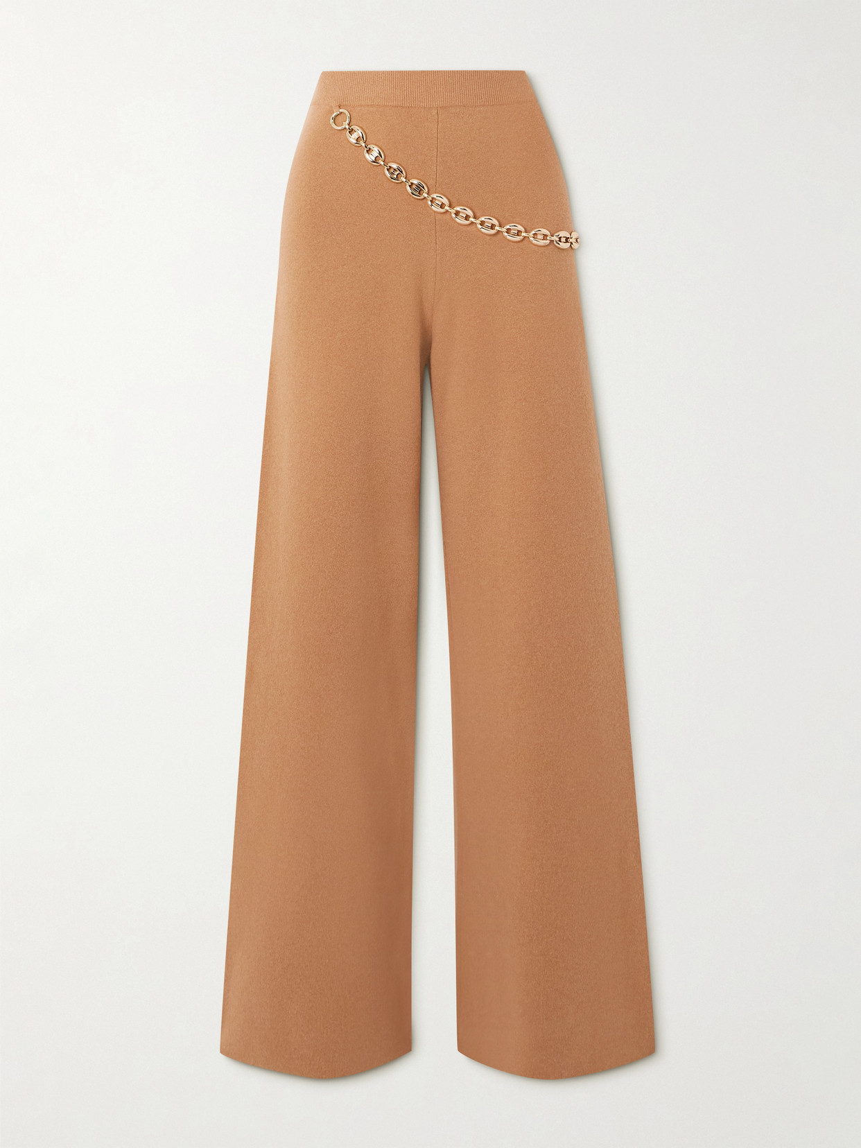 Rabanne Chainmail-embellished Merino Wool-blend Pants In Brown